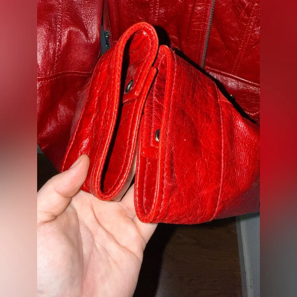 Women's Vintage Guess Los Angeles Maroon Red Leather Jacket Multi Pockets Large - Picture 7 of 15